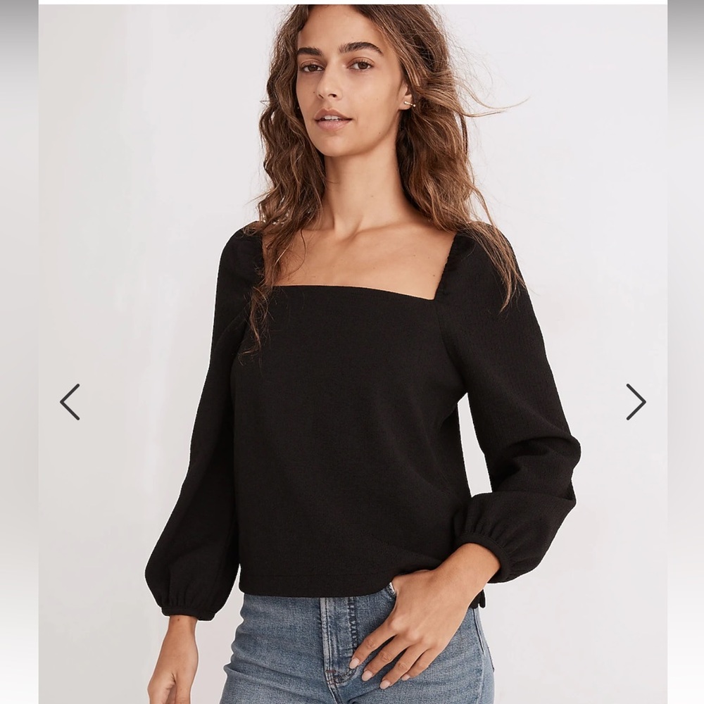Madewell Crepe Square-Neck Puff-Sleeve Top XS